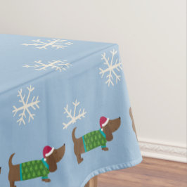 Cute Daschund en Snowflakes Blue geïllustreerd Tafelkleed