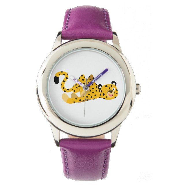 Cute Dashing Cartoon Cheetah Watch Horloge (Voorkant)