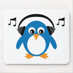 Cute Dee Jay Penguin & Headphones  Muismat