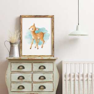 Cute Deer Animals Nursery Wall Decor Baby Girl Boy Poster
