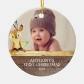 Cute Deer Baby's 1St. Fotokerstversiering Keramisch Ornament (Voorkant)