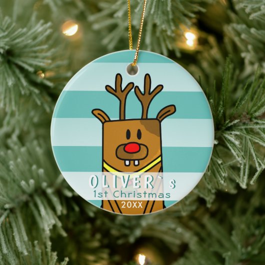 Cute Deer Baby's Eerste Kerstmis Keramisch Ornament (Boom)