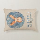 Cute Deer Baby's First Kerstblauw Baby Accent Kussen (Voorkant)