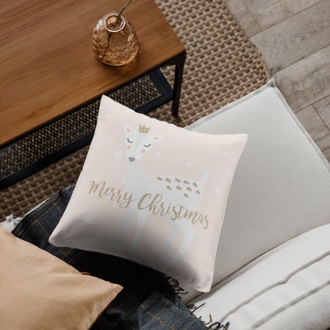 Cute Deer | Blush roze | Kerstmis Kussen (Creator heeft geüpload)