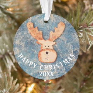 Cute Deer Cartoon Happy Kerstmis Kinder Ornament
