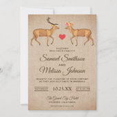 Cute Deer Couple Russe Burlap Faire-part de mariag (Devant)