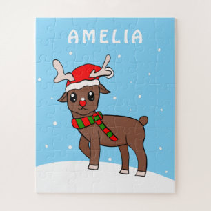 Cute Deer Drager Sneeuwvlokken Kerstmis Kinder Legpuzzel