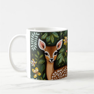 Cute Deer in Leaves en Flowers Koffiemok