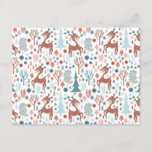 Cute Deer in Whimsical Forest Pattern Briefkaart