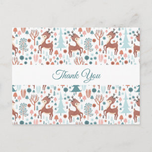 Cute Deer in Whimsical Forest Pattern Dank u Briefkaart