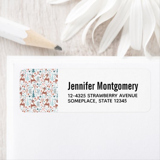 Cute Deer in Whimsical Forest Pattern Etiket (Insitu)