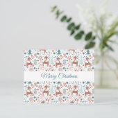 Cute Deer in Whimsical Forest Pattern Feestdagenkaart (Staand voorkant)