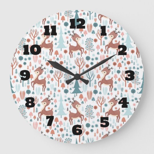 Cute Deer in Whimsical Forest Pattern Grote Klok (Voorkant)