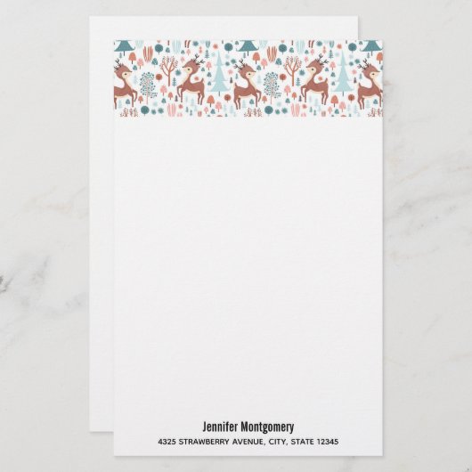 Cute Deer in Whimsical Forest Pattern Kerstmis (Voorkant / Achterkant)