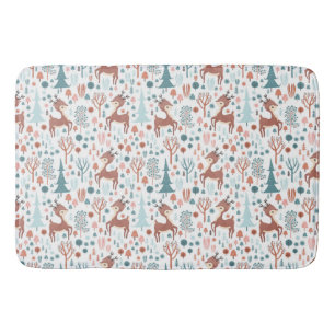 Cute Deer in Whimsical Forest Pattern Kerstmis Badmat