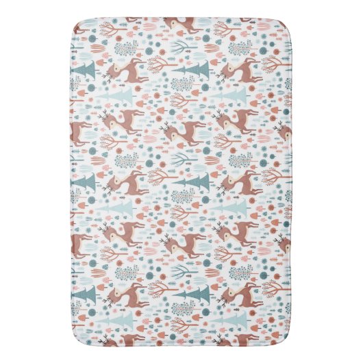 Cute Deer in Whimsical Forest Pattern Kerstmis Badmat (Voorkant Verticaal)