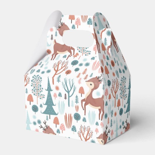 Cute Deer in Whimsical Forest Pattern Kerstmis Bedankdoosjes (Achterkant)