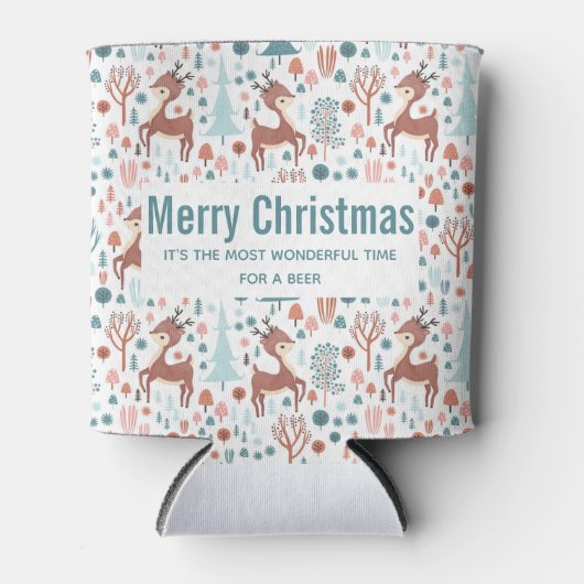 Cute Deer in Whimsical Forest Pattern Kerstmis Blikjeskoeler (Voorkant)