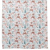 Cute Deer in Whimsical Forest Pattern Kerstmis Douchegordijn (Voorkant)
