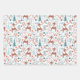 Cute Deer in Whimsical Forest Pattern Kerstmis Inpakpapier Vel