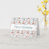 Cute Deer in Whimsical Forest Pattern Kerstmis Kaart (Gele Bloem)