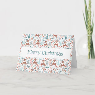 Cute Deer in Whimsical Forest Pattern Kerstmis Kaart