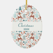 Cute Deer in Whimsical Forest Pattern Kerstmis Keramisch Ornament (Voorkant)