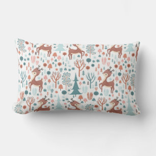 Cute Deer in Whimsical Forest Pattern Kerstmis Kussen