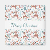 Cute Deer in Whimsical Forest Pattern Kerstmis Magneet (Voorkant)