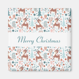 Cute Deer in Whimsical Forest Pattern Kerstmis Magneet