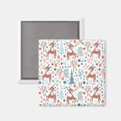 Cute Deer in Whimsical Forest Pattern Kerstmis Magneet (Voorkant / Achterkant)