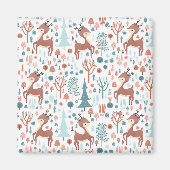 Cute Deer in Whimsical Forest Pattern Kerstmis Magneet (Voorkant)