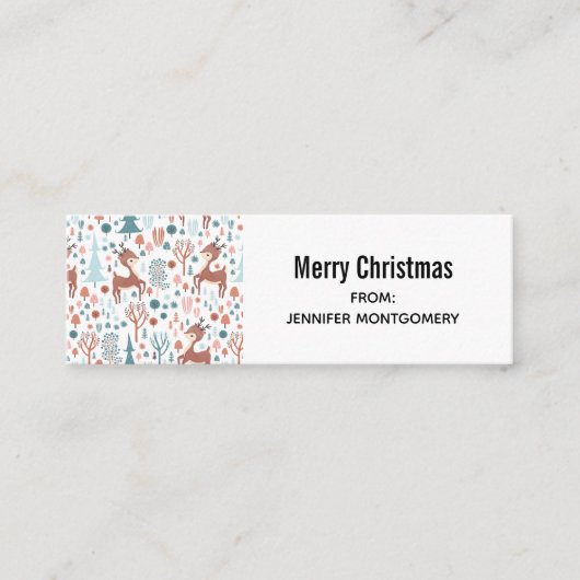 Cute Deer in Whimsical Forest Pattern Kerstmis Mini Visitekaartje (Voorkant)