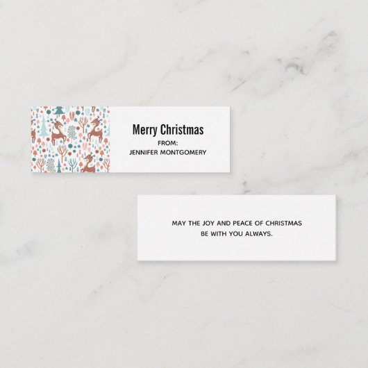 Cute Deer in Whimsical Forest Pattern Kerstmis Mini Visitekaartje (Voorkant / Achterkant)
