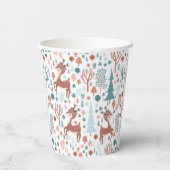 Cute Deer in Whimsical Forest Pattern Kerstmis Papieren Bekers (Achterkant)
