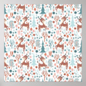 Cute Deer in Whimsical Forest Pattern Kerstmis Poster (Voorkant)