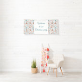 Cute Deer in Whimsical Forest Pattern Kerstmis Spandoek (Insitu)