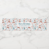 Cute Deer in Whimsical Forest Pattern Kerstmis Waterfles Etiket (Enkel label)