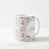 Cute Deer in Whimsical Forest Pattern Monogram Koffiemok (Voorkant rechts)