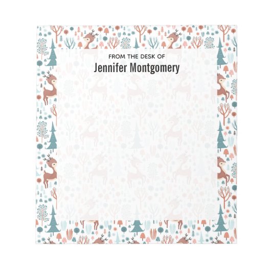 Cute Deer in Whimsical Forest Pattern Notitieblok (Voorkant)
