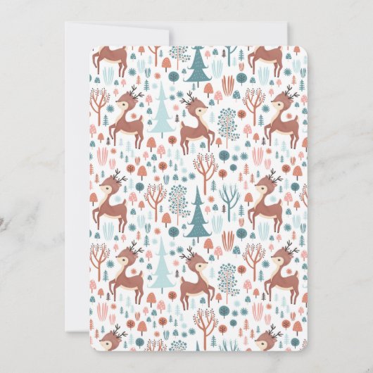 Cute Deer in Whimsical Forest Pattern Party Kaart (Achterkant)