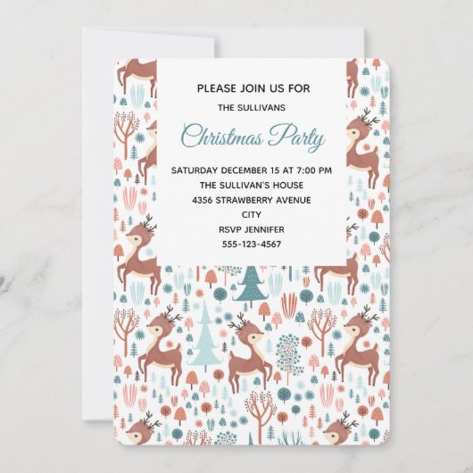 Cute Deer in Whimsical Forest Pattern Party Kaart (Voorkant)