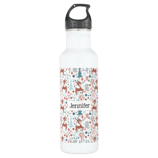 Cute Deer in Whimsical Forest Pattern Waterfles (Voorkant)