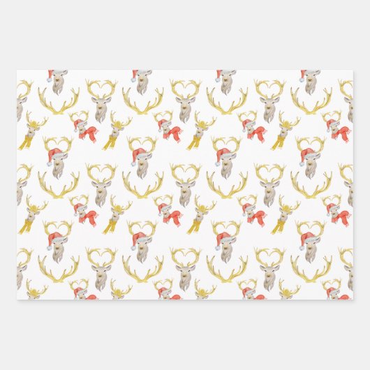 Cute Deer Kerstmis Inpakpapier Vel (Voorkant 3)