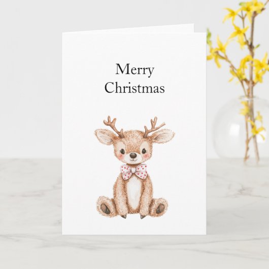 Cute Deer Kerstmis Kaart (Gele Bloem)