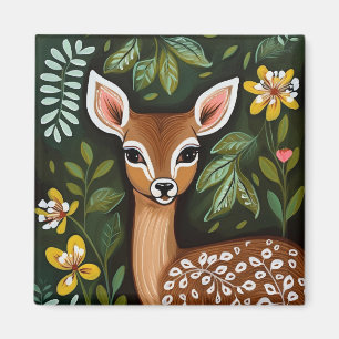 Cute Deer met Leaves en Flowers Magnet Magneet