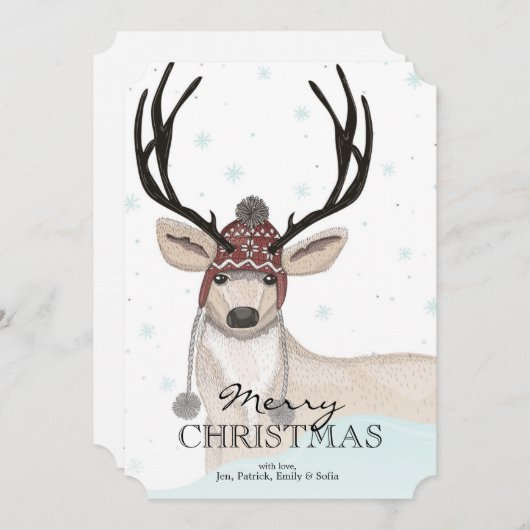 Cute Deer met Pet Winter Background Feestdagenkaart (Voorkant / Achterkant)