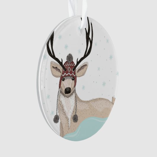 Cute Deer met Pet Winter Background Ornament (voorkant)