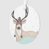 Cute Deer met Pet Winter Background Ornament (voorkant)