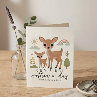 Cute Deer Mom Baby First Mothers Day Illustration Kaart
